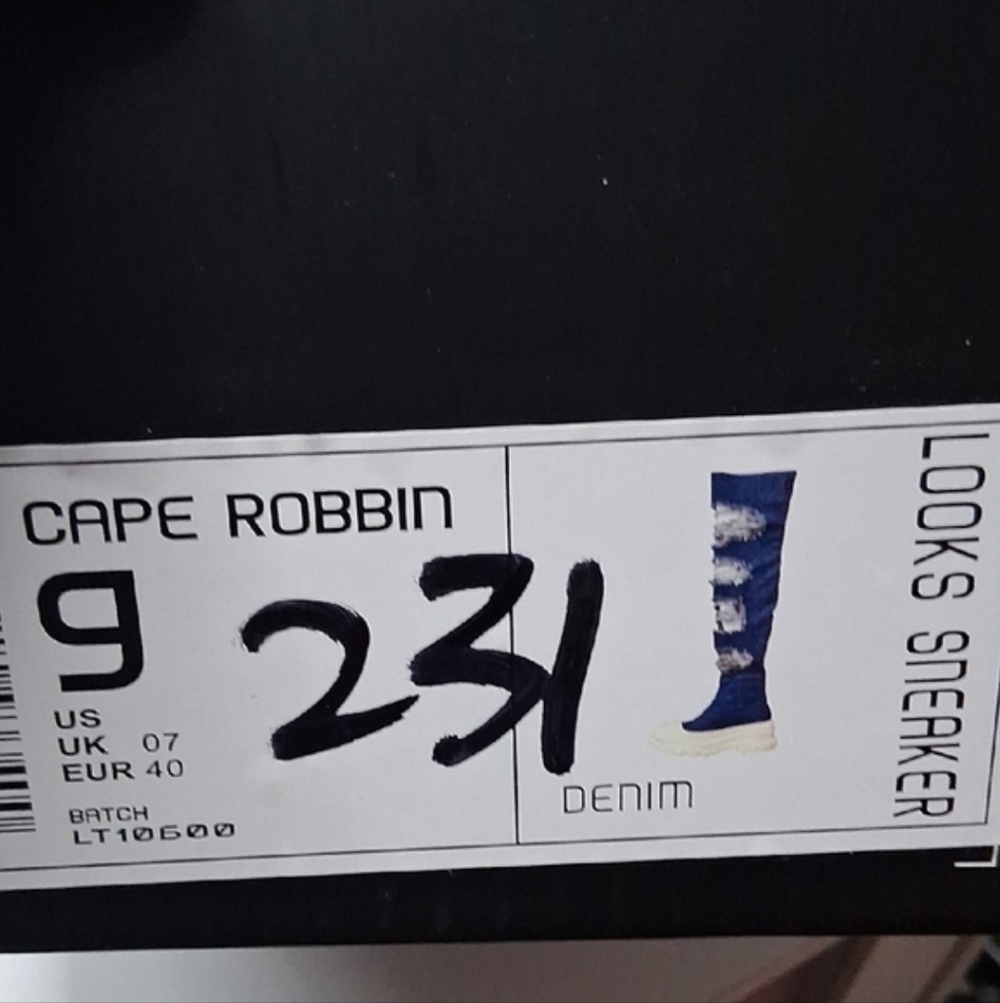 Cape Robbin Distressed Denim Blue Over-the-Knee Sock Boots with White Platform - Picture 12 of 12